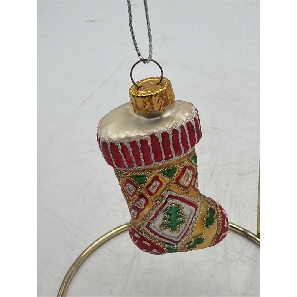 VINTAGE Unique Treasures Hand-Blown Glass Christmas Stocking Ornament